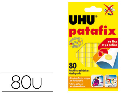 PASTILLE ADHSIVE UHU PATAFIX FIXE MOMENTANMENT DFINITIVEMENT DOCUMENTS OBJETS COLORIS JAUNE SACHET 80 UNITS