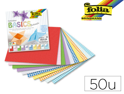 FEUILLE PAPIER FOLIA PLIAGE 80G/M2 150X150MM BASIC INTENSIF 10 MOTIFS ASSORTIS PAQUET 50 UNITS