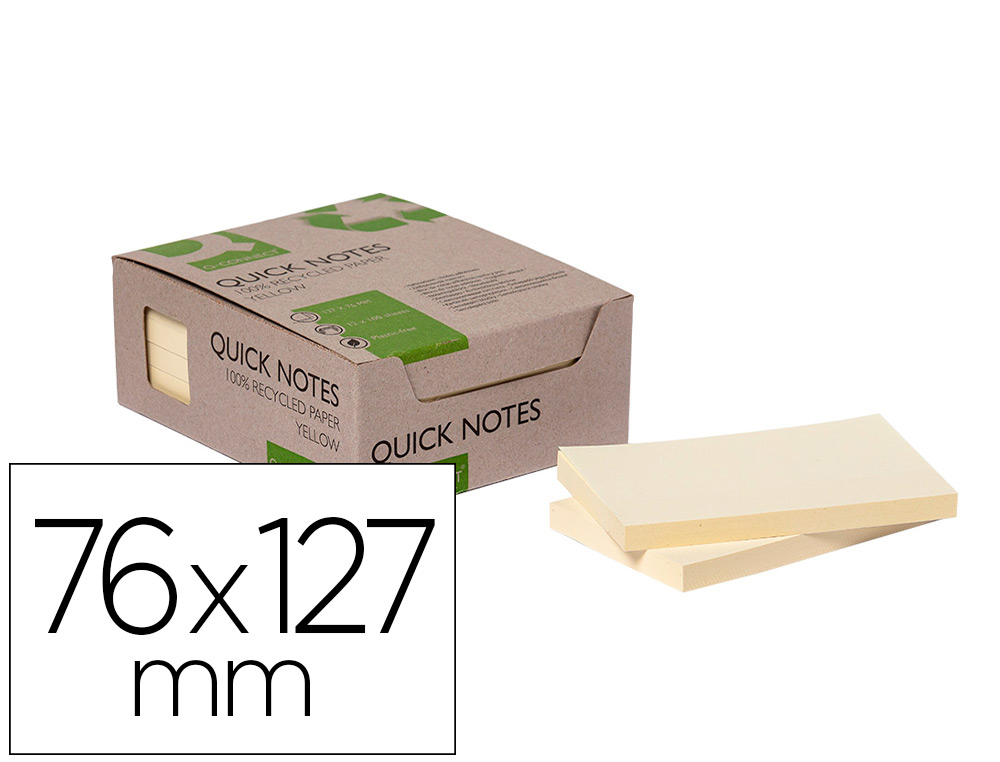 BLOC NOTES Q-CONNECT QUICK NOTES 76X127MM 100F ADHESIVES REPOSITIONABLES COLORIS JAUNE PACK 12 UNITES