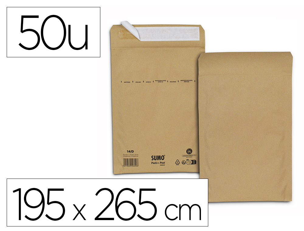 POCHETTE KRAFT SUMO D AUTO-ADH SIVE 195X265 MM      BOITE DE 50 UNITES