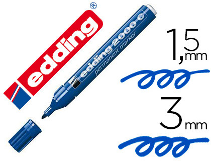 MARQUEUR EDDING PERMANENT E2000C POINTE OGIVE TRAC 1.5/3MM CORPS ALUMINIUM ENCRE FAIBLE ODEUR SCHAGE RAPIDE BLEU