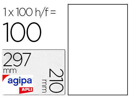 TIQUETTE ADHSIVE APLI AGIPA IMPRIMANTE LASER COPIEUR 210X297MM BOTE 100 UNITS