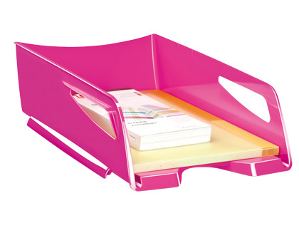 CORBEILLE  COURRIER MAXI CEP GLOSS DOCUMENTS 24X32CM 2 POIGNES SUPERPOSABLE DROIT DCAL 270X386X115MM COL. ROSE PEPSY