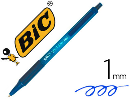 STYLO-BILLE BIC SOFT FEEL POINTE MOYENNE 1MM RTRACTABLE CLIP GRIP CORPS CAOUTCHOUC COULEUR BLEU