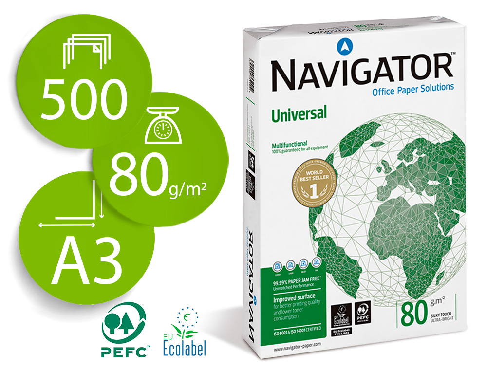 PAPIER NAVIGATOR MULTIFONCTION UNIVERSAL A3 80G BLANCHEUR 169 OPACIT 95 RIGIDIT 120 QUALIT SUPRIEURE 500 FEUILLES