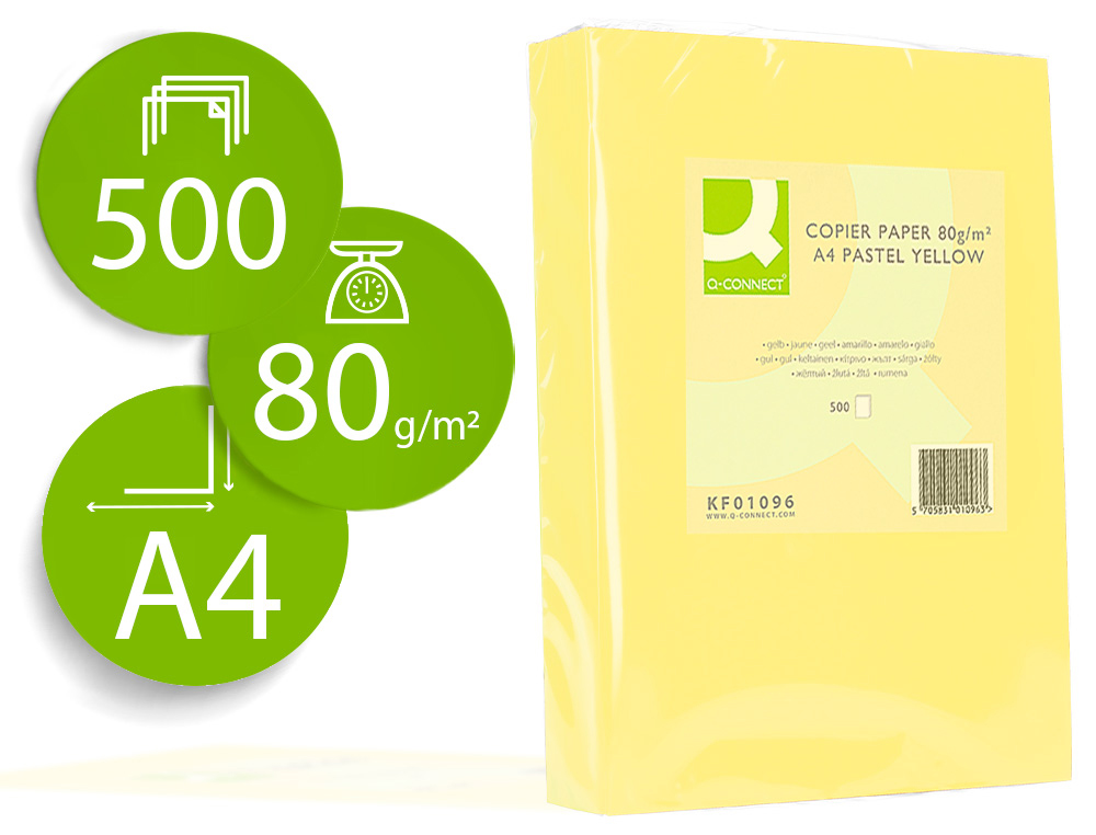 PAPIER COULEUR Q-CONNECT MULTIFONCTION A4 80G/M2 UNICOLORE JAUNE RAMETTE 500 FEUILLES